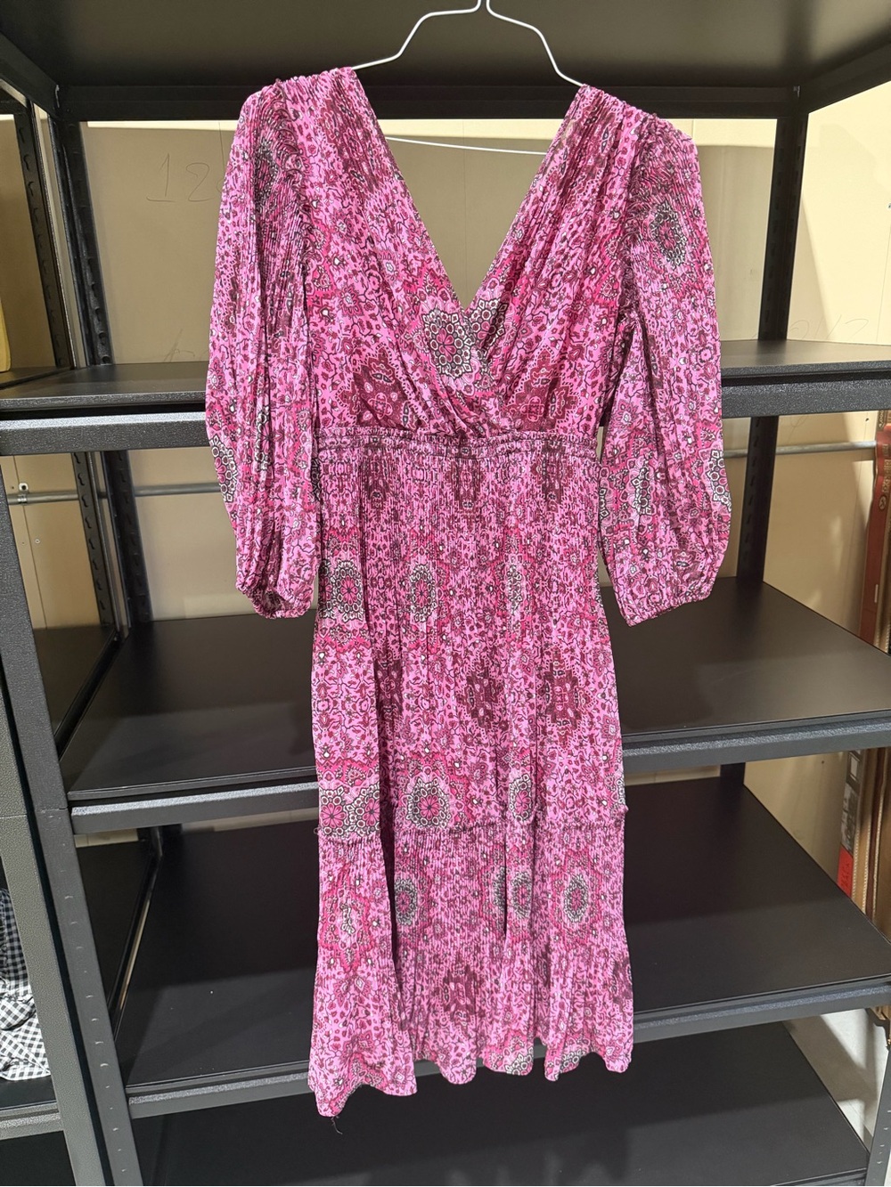 Kobi Halperin Pink Printed V-Neck Midi Dress